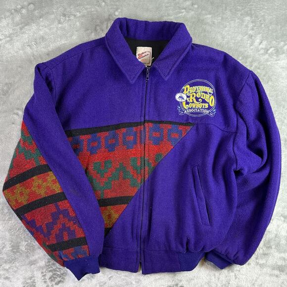 Vintage 90s Rodeo America Aztec wool purple bomber jacket size XL - Picture 2 of 8